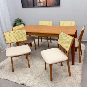 Mesa de Jantar Alegra 160x80cm Sem Vidro e 6 Cadeiras Diamante