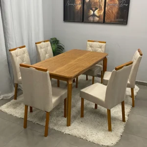 Mesa de Jantar Alegra 160x80cm Sem Vidro e 6 Cadeiras Jasmim