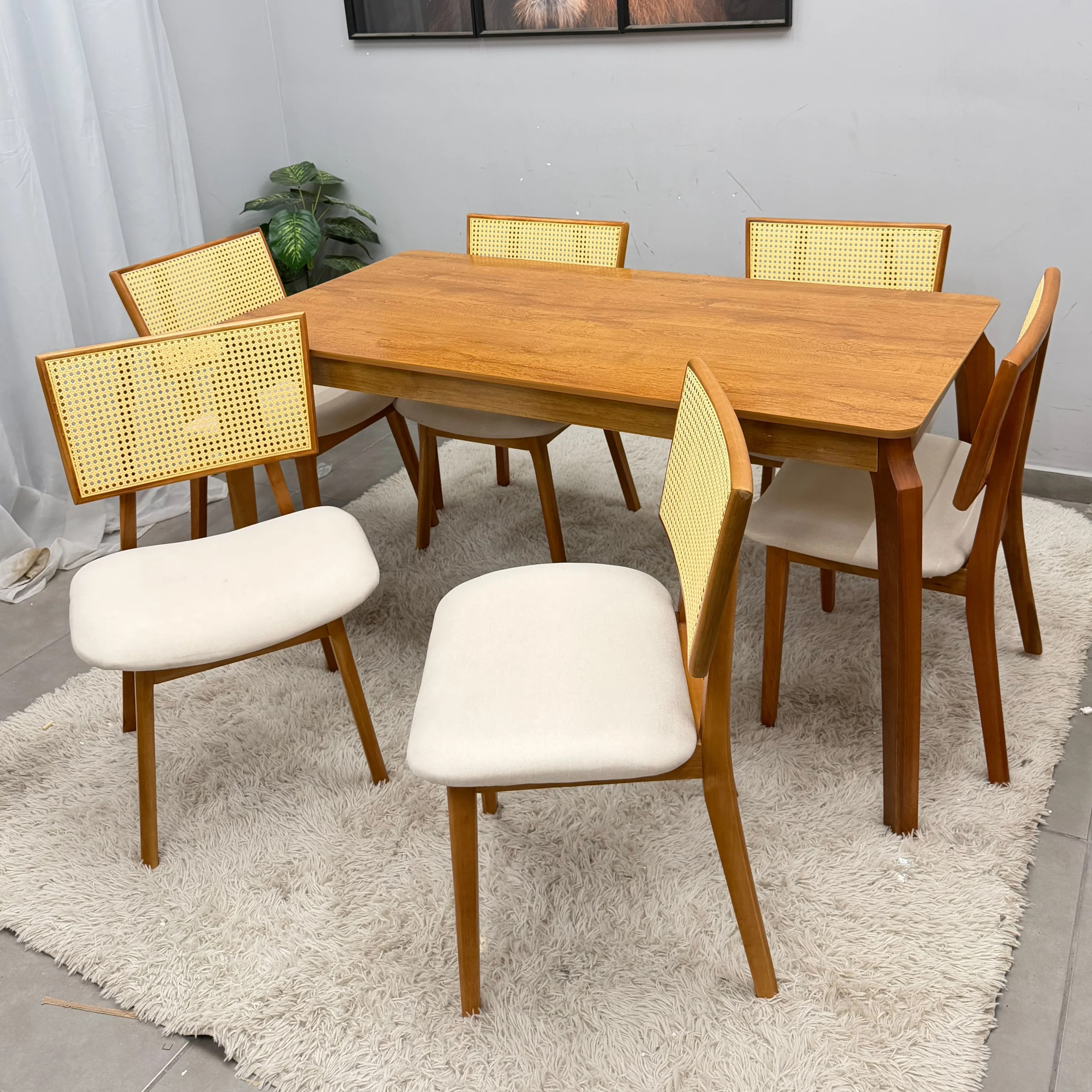 Mesa de Jantar Alegra 160x80cm Sem Vidro e 6 Cadeiras Livia