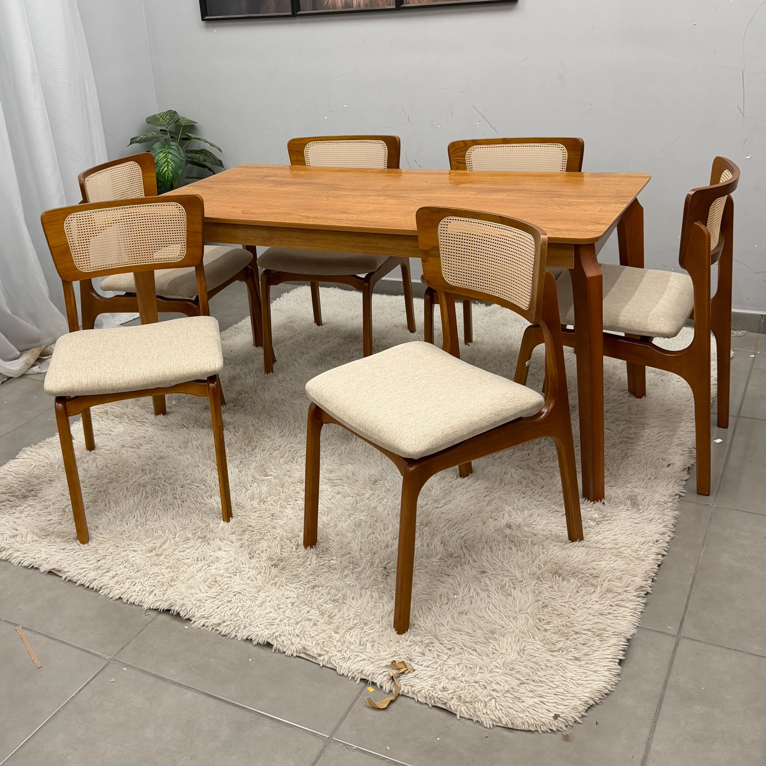 Mesa de Jantar Alegra 160x80cm Sem Vidro e 6 Cadeiras New Viena