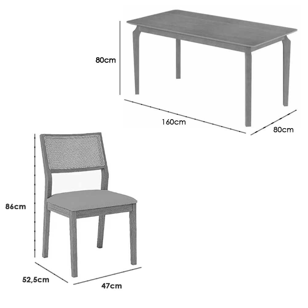 Mesa de Jantar Alegra 160x80cm Sem Vidro e 6 Cadeiras Oiti - Image 4