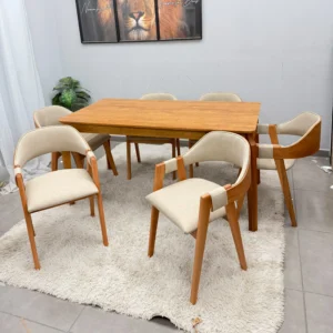Mesa de Jantar Alegra 160x80cm Sem Vidro e 6 Cadeiras Perola em Linho