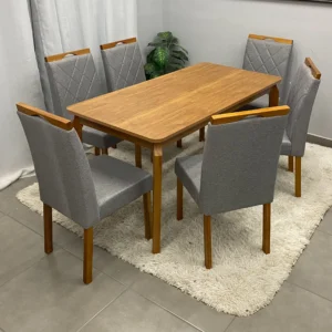Mesa de Jantar Alegra 180×90 Sem Vidro e 6 Cadeiras California