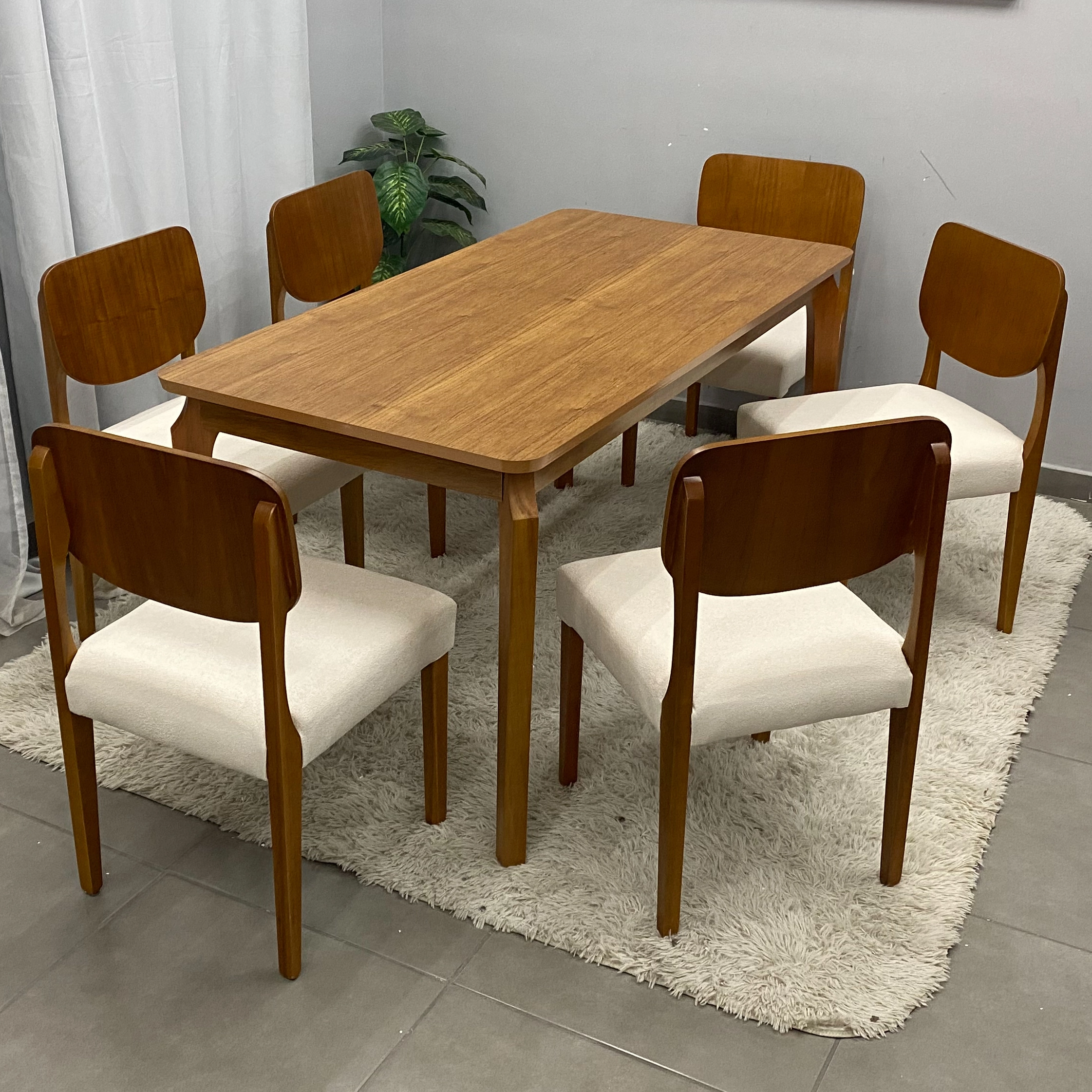Mesa de Jantar Alegra 180x90cm Sem Vidro e 6 Cadeiras Barcelona