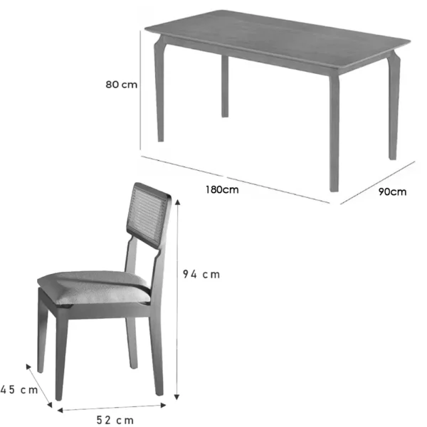 Mesa de Jantar Alegra 180x90cm Sem Vidro e 6 Cadeiras Canada - Image 4