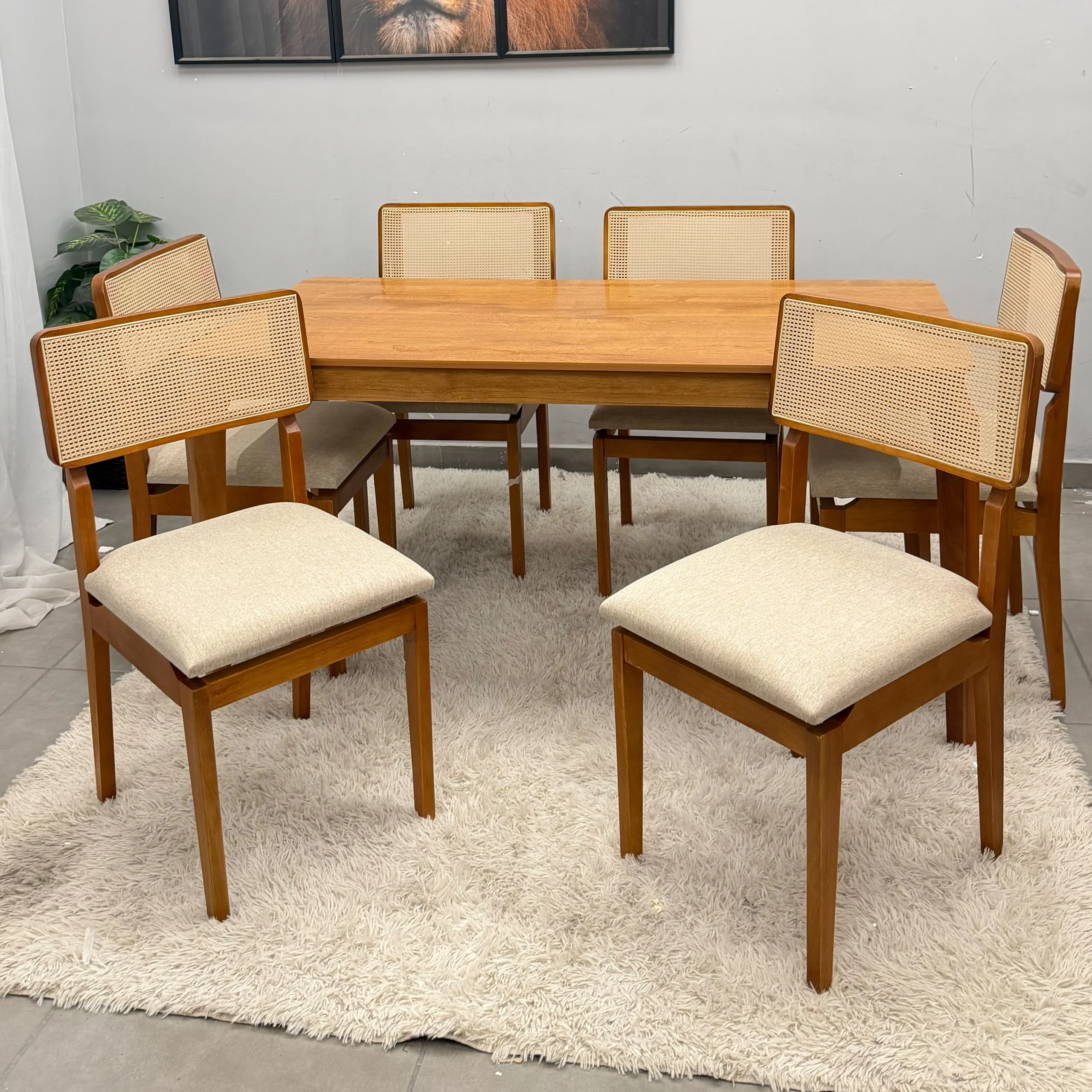 Mesa de Jantar Alegra 180x90cm Sem Vidro e 6 Cadeiras Canada