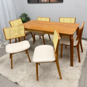 Mesa de Jantar Alegra 180x90cm Sem Vidro e 6 Cadeiras Livia