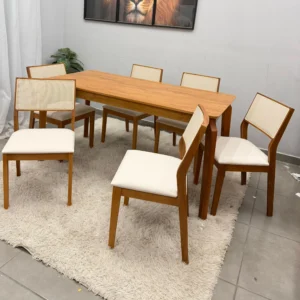 Mesa de Jantar Alegra 180x90cm Sem Vidro e 6 Cadeiras Oiti