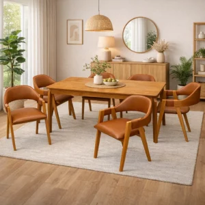 Mesa de Jantar Alegra 180x90cm Sem Vidro e 6 Cadeiras Perola em Corino