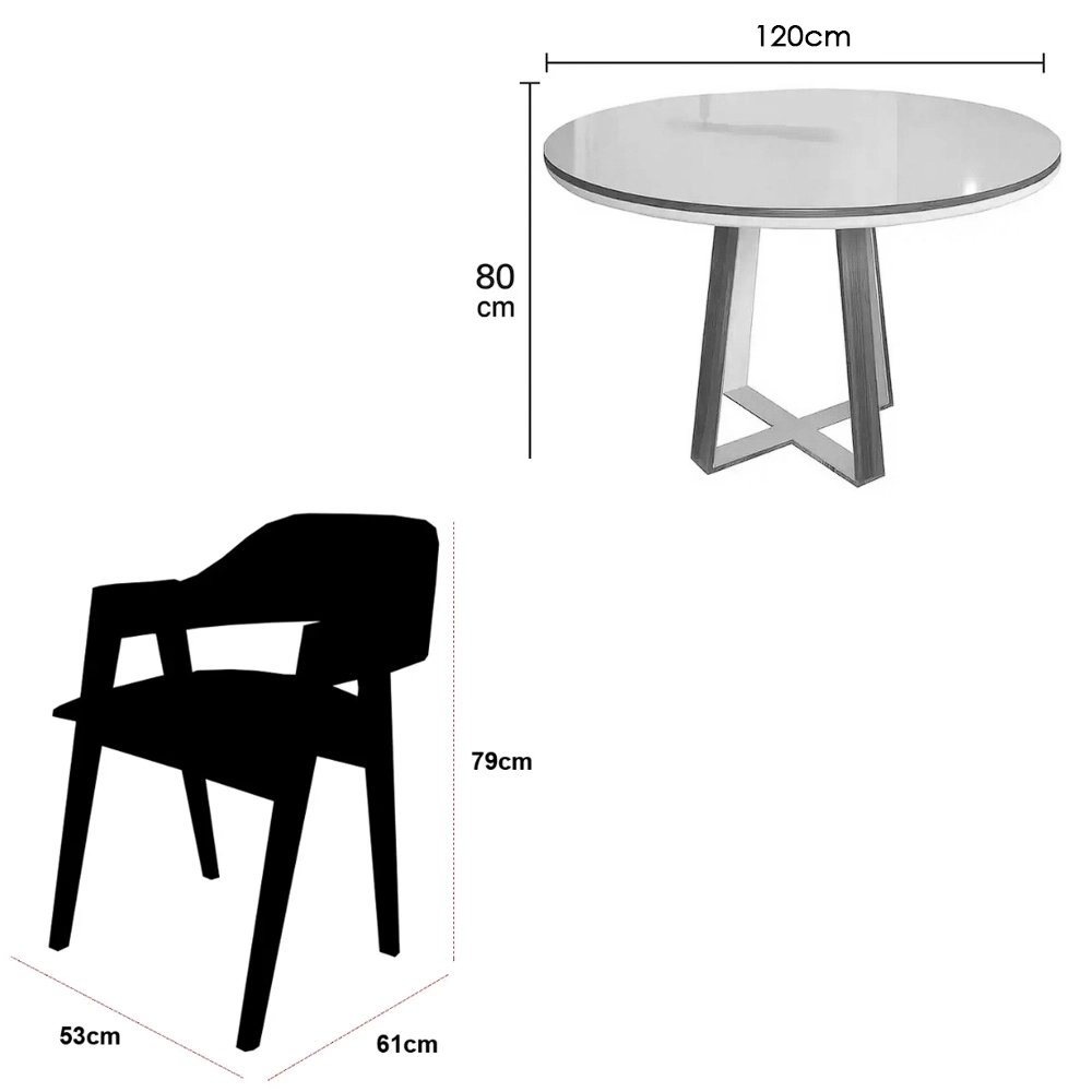 Mesa Atlanta 120 x 120 com 4 Cadeiras Pérolas em Corino - Image 3