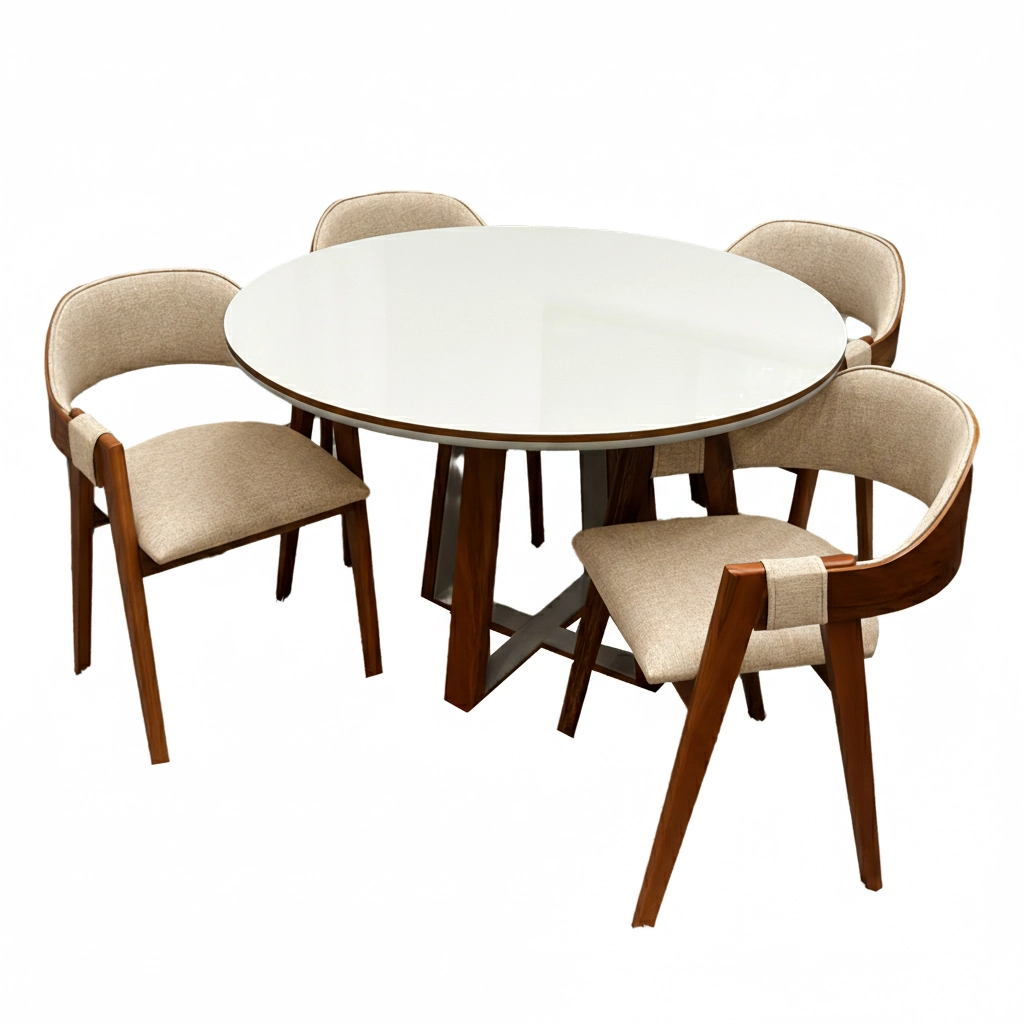 Mesa Atlanta 120 x 120 com 4 Cadeiras Pérola em Linho - Image 3