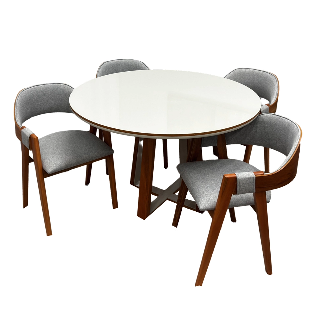 Mesa Atlanta 120 x 120 com 4 Cadeiras Pérola em Linho - Image 2