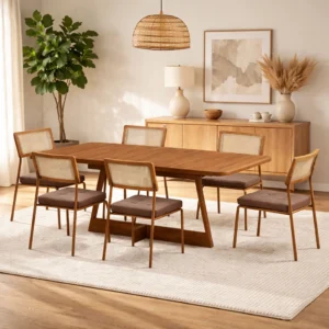 Mesa de Jantar Atria 160x90cm com 6 Cadeiras 1741 Lux em Aço Tubular Tecido Corino Carraro