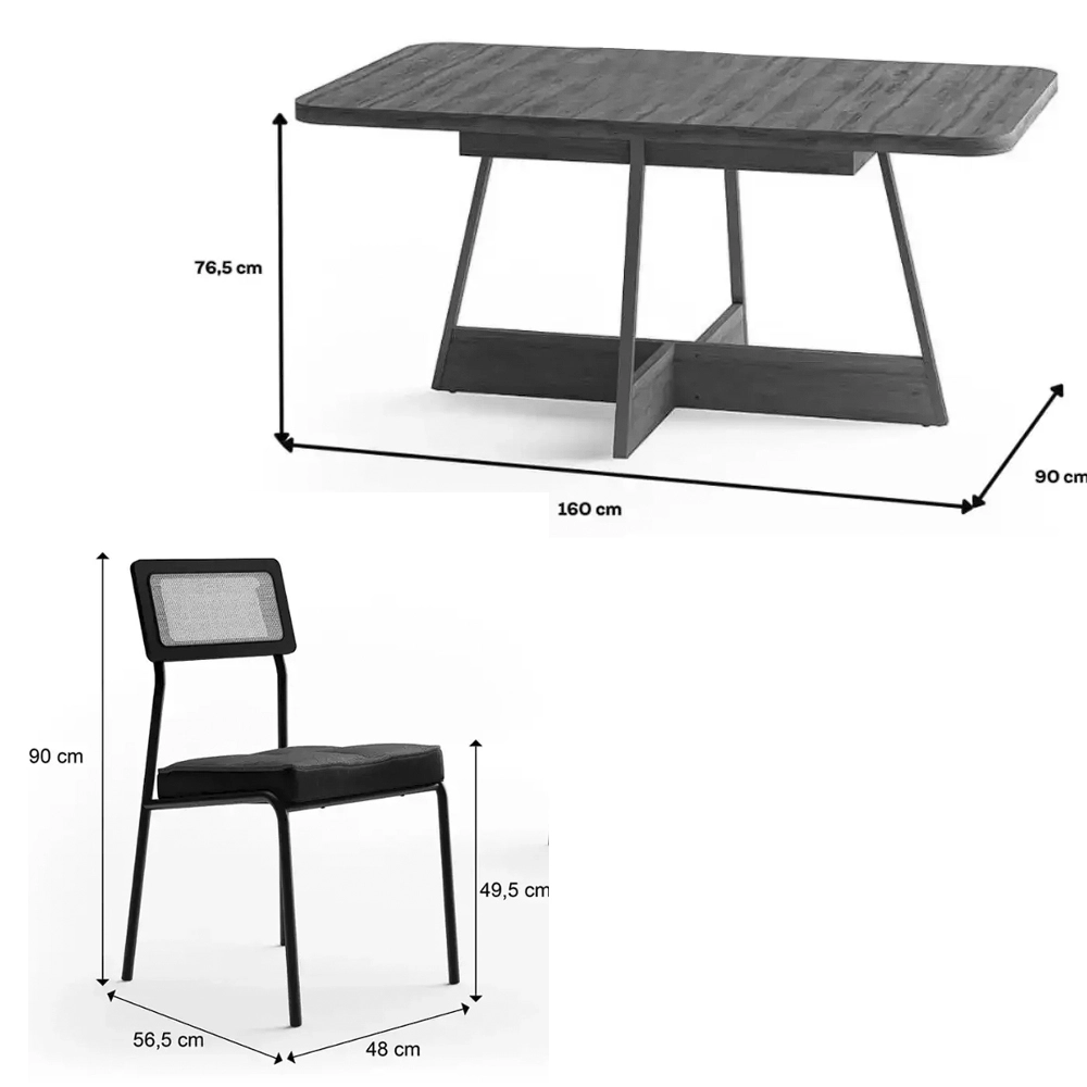 Mesa de Jantar Atria 160x90cm com 6 Cadeiras 1741 Lux em Aço Tubular Tecido Corino Carraro - Image 3