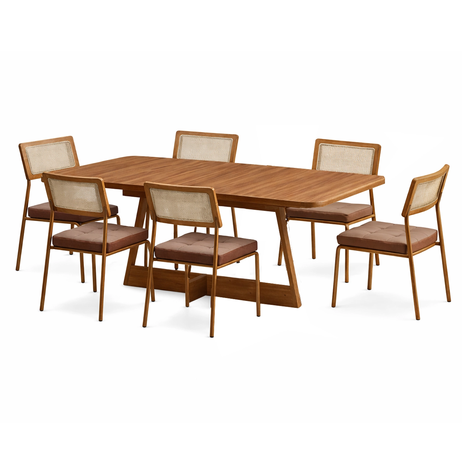 Mesa de Jantar Atria 160x90cm com 6 Cadeiras 1741 Lux em Aço Tubular Tecido Corino Carraro - Image 2