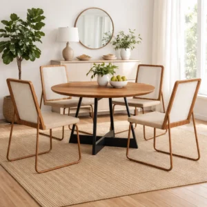 Mesa Atria 100 x 100 com 4 Cadeiras Wood Carraro