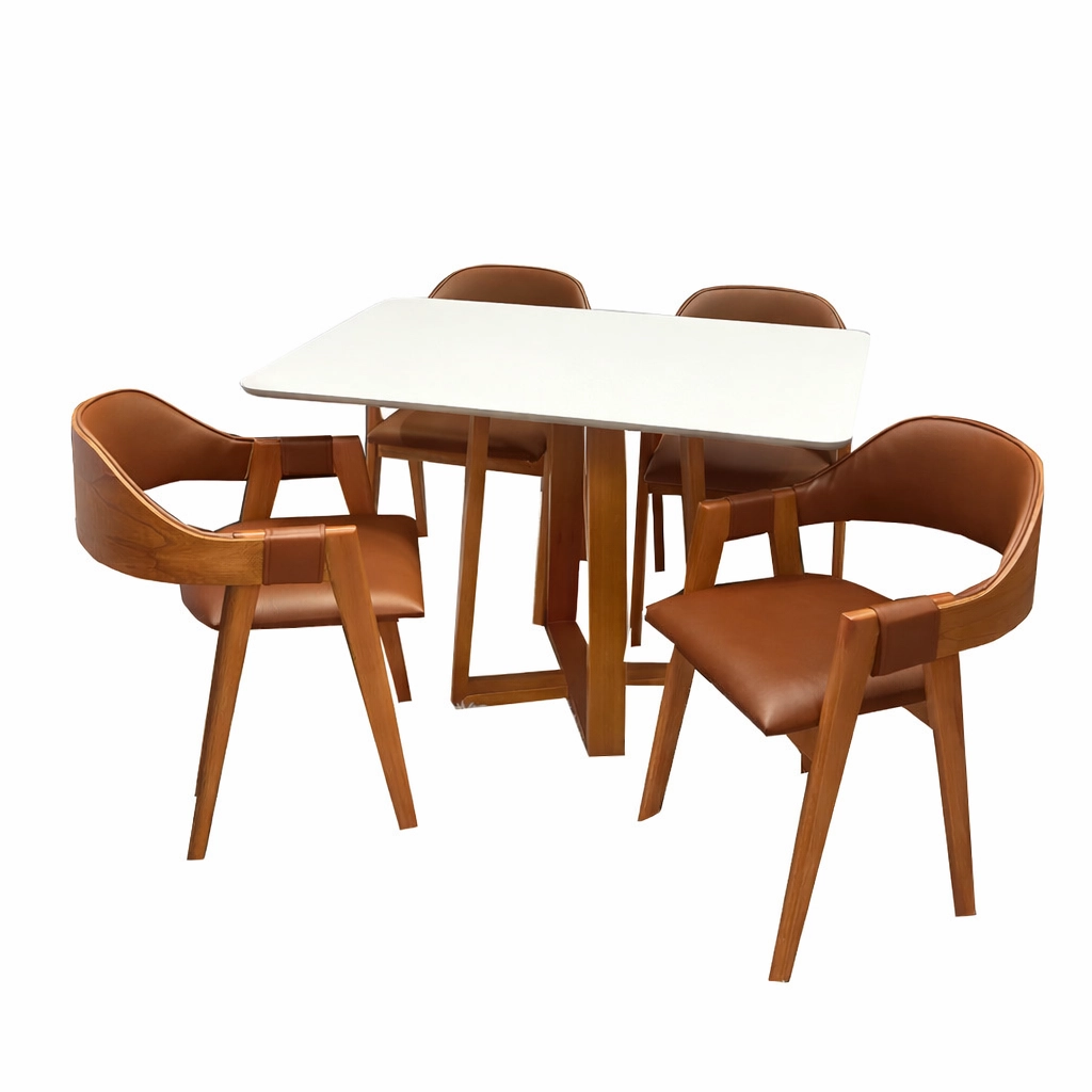 Mesa Bali 120 x 80 com 4 Cadeiras Pérola em Corino - Image 2