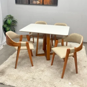 Mesa Bali 120 x 90 com 4 Cadeiras Pérola Linho
