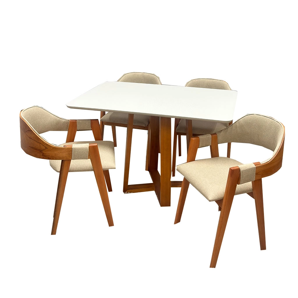 Mesa Bali 120 x 90 com 4 Cadeiras Pérola Linho - Image 3