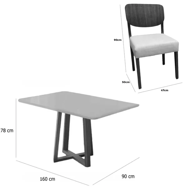 Mesa de Jantar Bali 160x80cm com Vidro e 6 Cadeiras Barcelona em Linho - Image 4