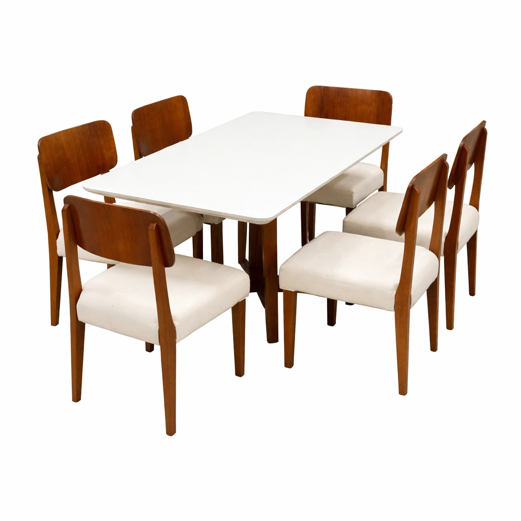 Mesa de Jantar Bali 160x80cm com Vidro e 6 Cadeiras Barcelona em Linho - Image 3