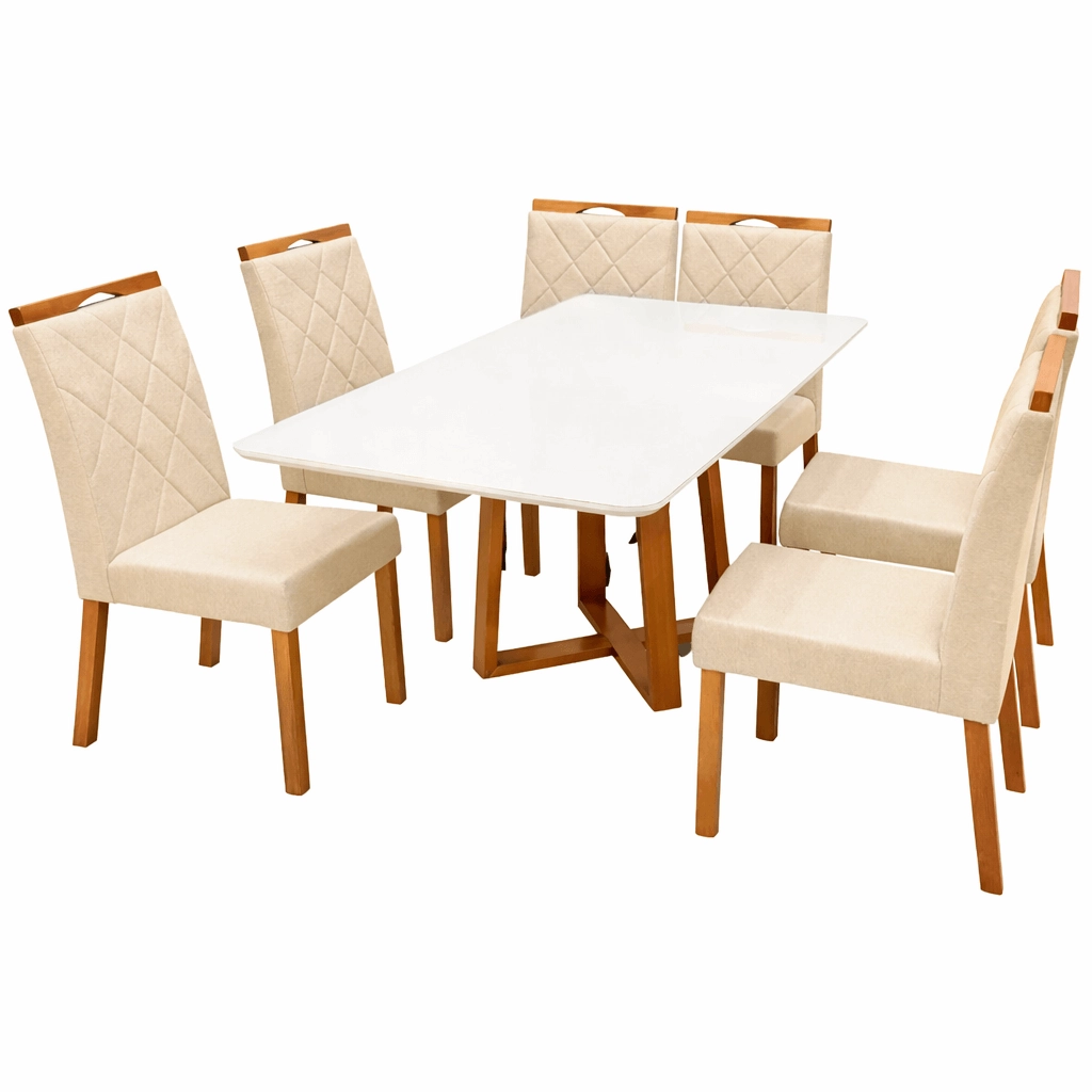 Mesa de Jantar Bali 160x80cm com Vidro e 6 Cadeiras California - Image 3