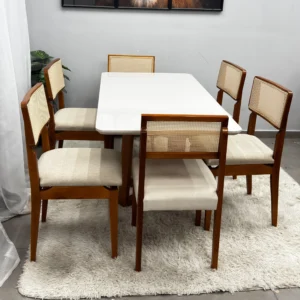 Mesa de Jantar Bali 160x80cm com Vidro e 6 Cadeiras Canada