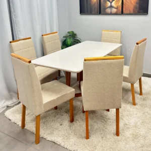 Mesa de Jantar Bali 160x80cm com Vidro e 6 Cadeiras Giulia