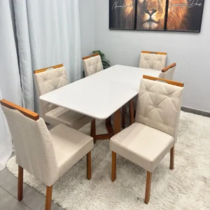 Mesa de Jantar Bali 160x80cm com Vidro e 6 Cadeiras Jasmim