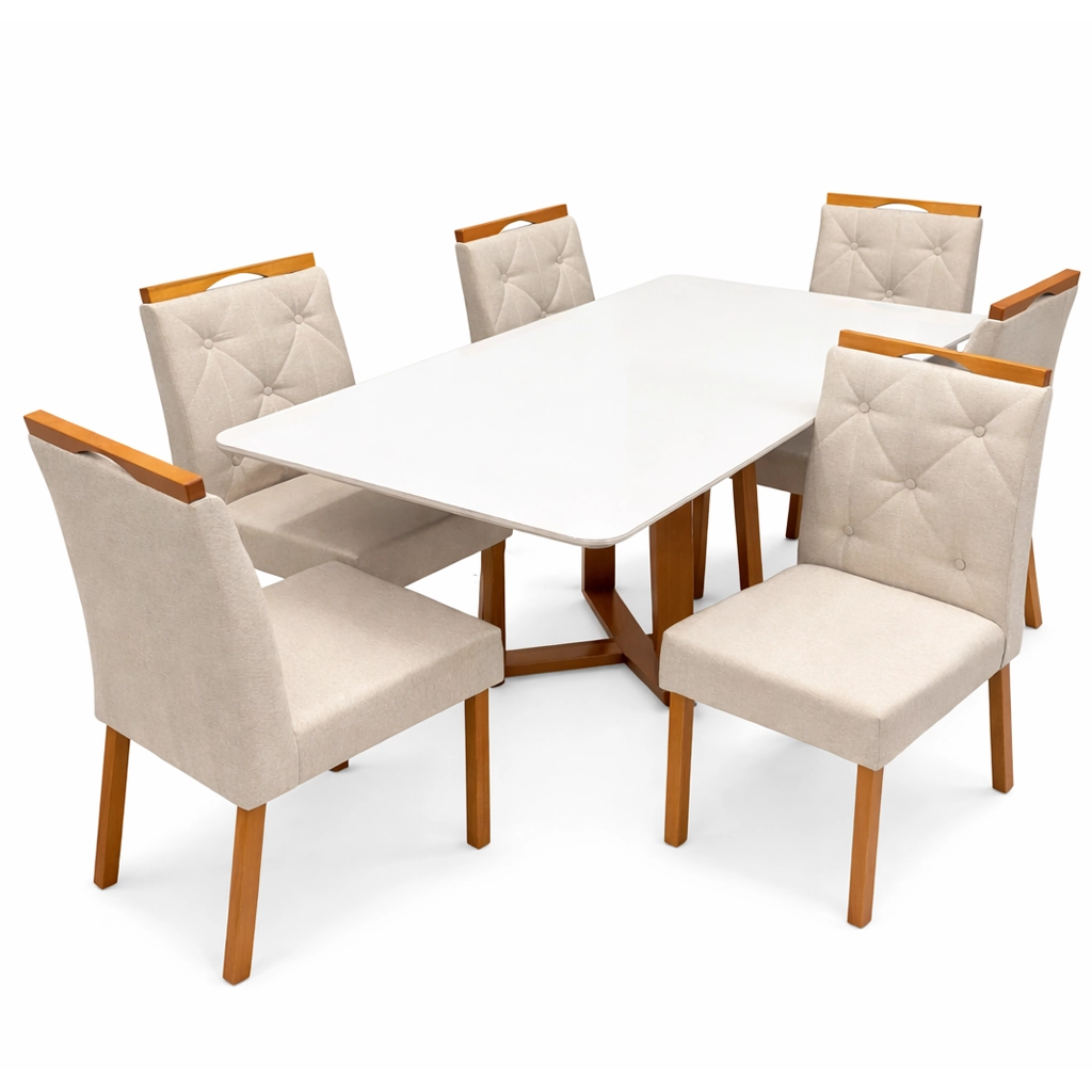Mesa de Jantar Bali 160x80cm com Vidro e 6 Cadeiras Jasmim - Image 2