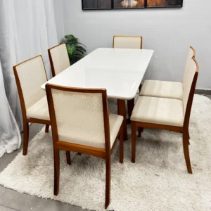 Mesa de Jantar Bali 160x80cm com Vidro e 6 Cadeiras Lara Kappesberg