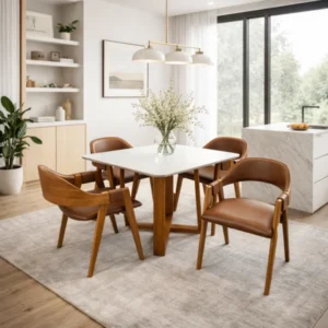 Mesa bali 90 x 90 com 4 Cadeiras Pérola Corino