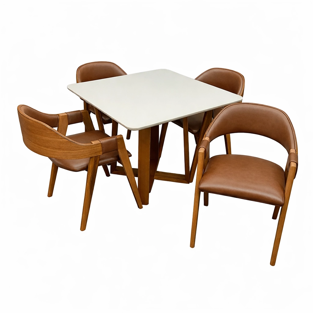Mesa bali 90 x 90 com 4 Cadeiras Pérola Corino - Image 2