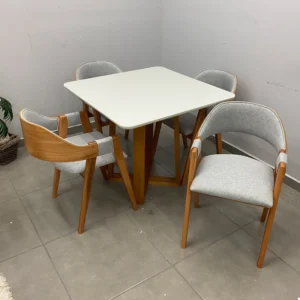 Mesa Bali 90 x 90 com 4 Cadeiras Pérola Linho