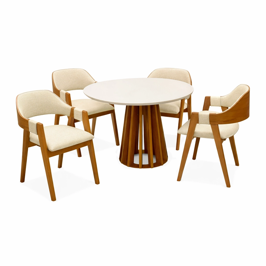 Mesa Berlim Redonda 100 x 100 com 4 Cadeiras Pérola Linho - Image 4