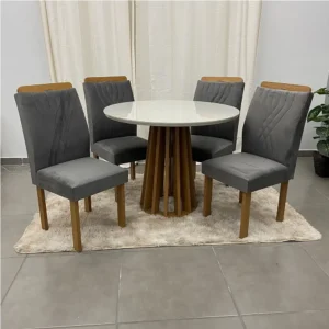 Mesa Berlim Redonda 100 x 100 Com 4 Cadeiras Cel Móveis
