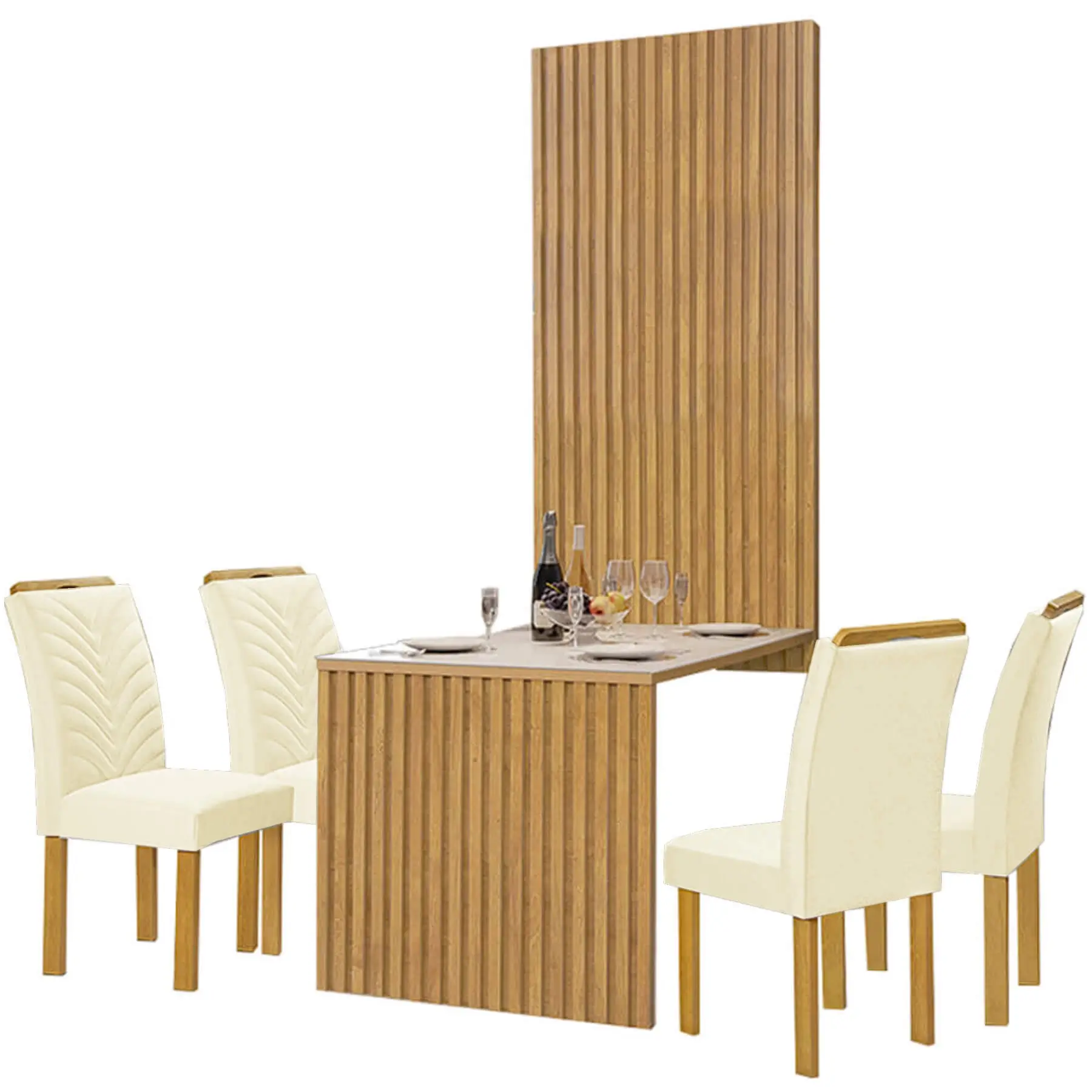 Mesa Cancum 120 x 90 com Painel Ripado + 4 Cadeiras Cel - Image 6