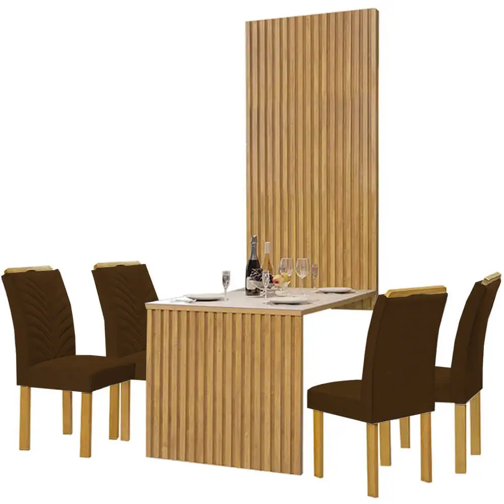 Mesa Cancum 120 x 90 com Painel Ripado + 4 Cadeiras Cel - Image 7