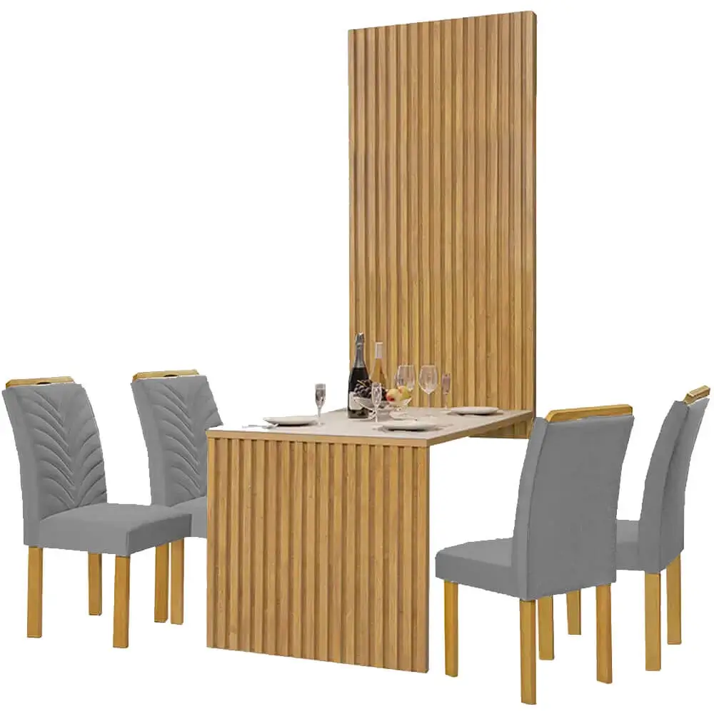 Mesa Cancum 120 x 90 com Painel Ripado + 4 Cadeiras Cel - Image 8