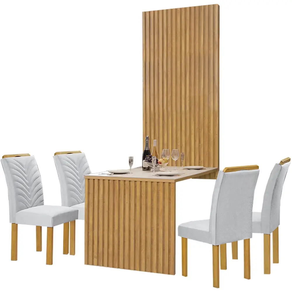 Mesa Cancum 120 x 90 com Painel Ripado + 4 Cadeiras Cel - Image 4