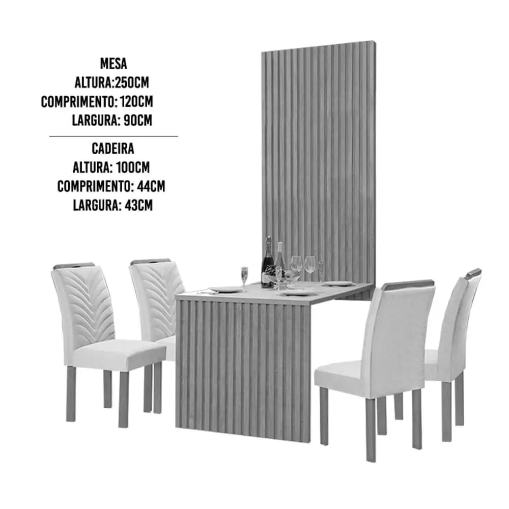 Mesa Cancum 120 x 90 com Painel Ripado + 4 Cadeiras Cel - Image 3