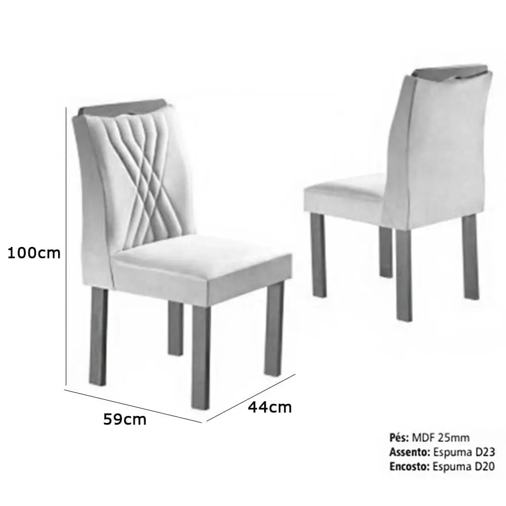 Mesa de Jantar Classic 160x80cm com 6 Cadeiras Lisboa Cel Móveis Cinamomo Off White - Image 2