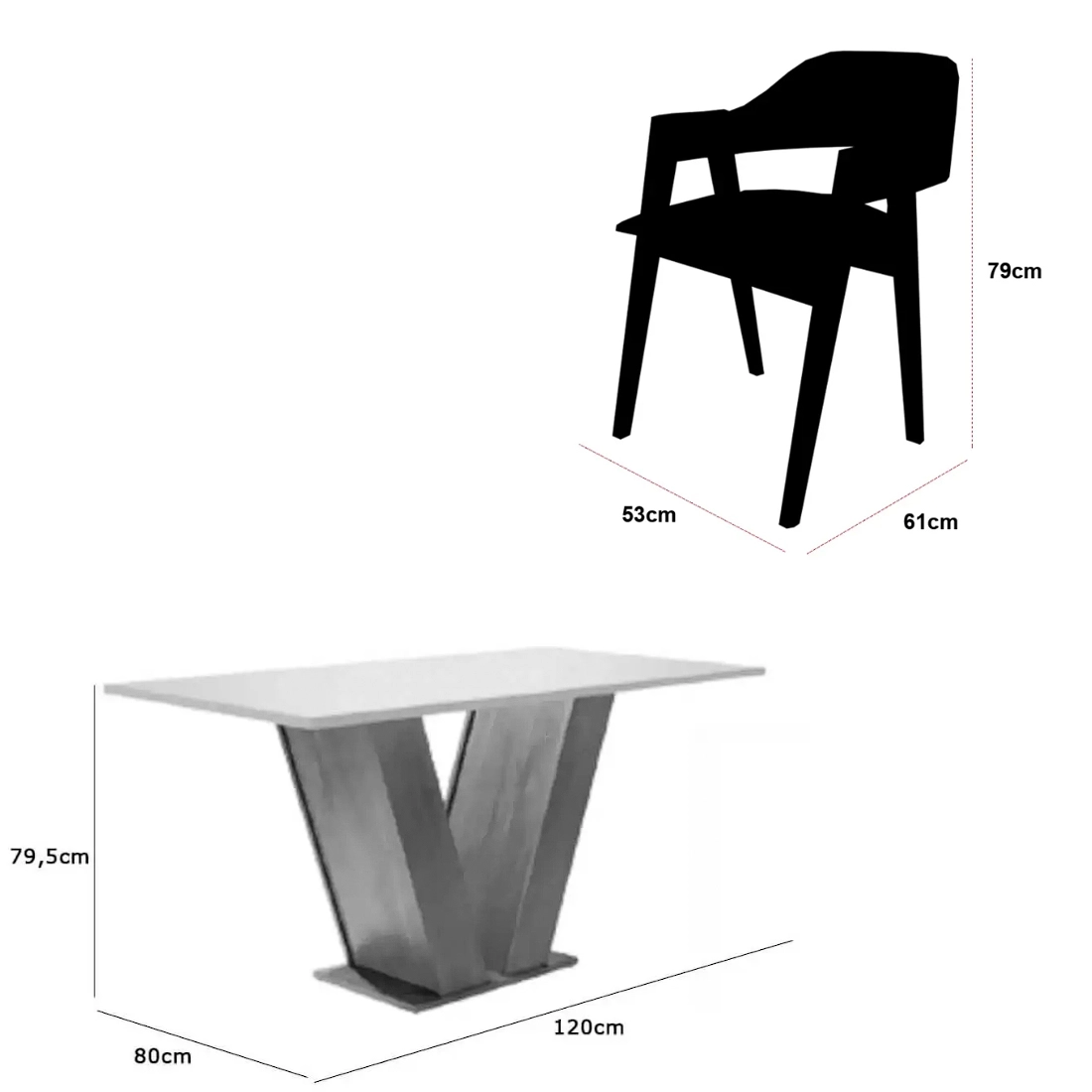 Mesa Classic 120 x 80 com 4 Cadeiras Pérola Corino - Image 3