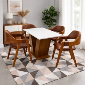 Mesa Classic 120 x 80 com 4 Cadeiras Pérola Corino