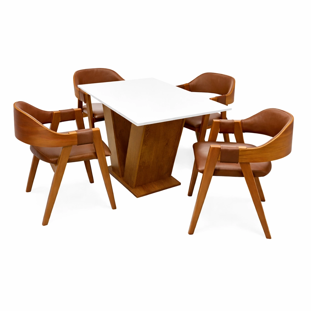 Mesa Classic 120 x 80 com 4 Cadeiras Pérola Corino - Image 2