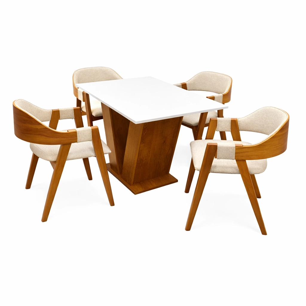 Mesa Classic 120 x 80 com 4 Cadeiras Pérola Linho - Image 3