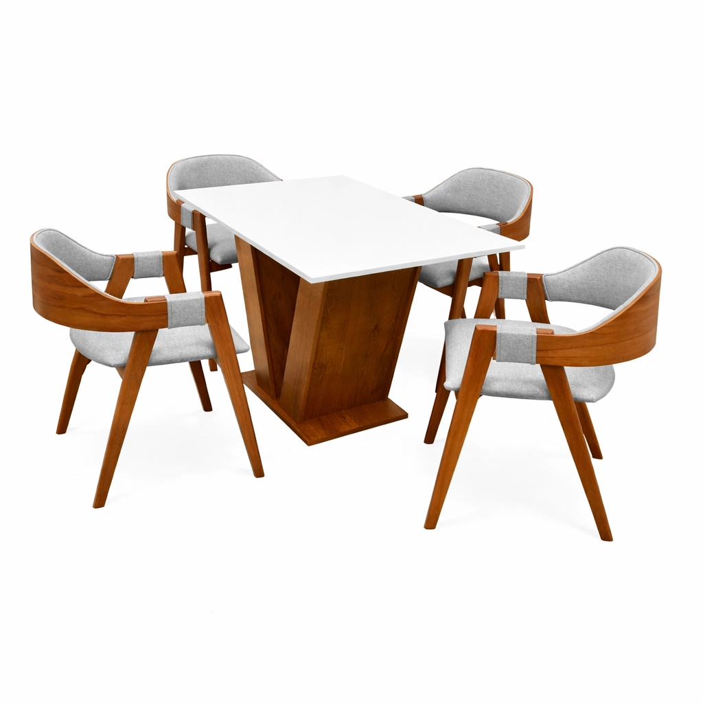 Mesa Classic 120 x 80 com 4 Cadeiras Pérola Linho - Image 2