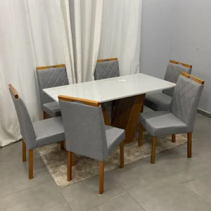 Mesa de Jantar Classic 160x80cm com Vidro e 6 Cadeiras California