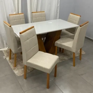 Mesa de Jantar Classic 160x80cm com Vidro e 6 Cadeiras Giulia