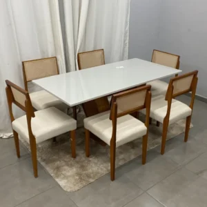 Mesa de Jantar Classic 160x80cm com Vidro e 6 Cadeiras Grecia